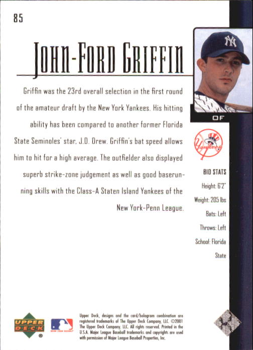 2001 Upper Deck Prospect Premieres #85 John-Ford Griffin XRC back image
