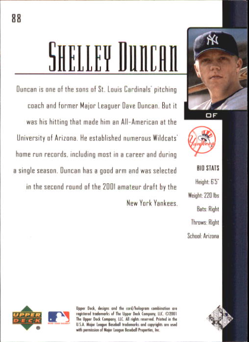 2001 Upper Deck Prospect Premieres #88 Shelley Duncan XRC back image