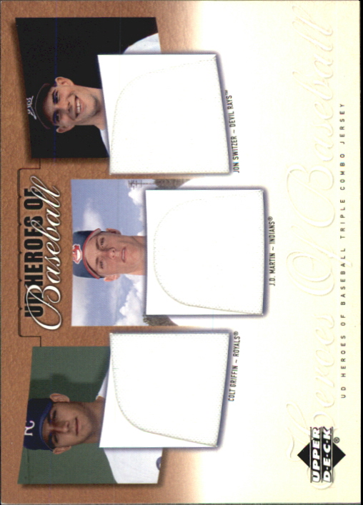 2001 Upper Deck Prospect Premieres Heroes of Baseball Game Jersey Trios #GMS Colt Griffin/J.D. Martin/Jon Switzer