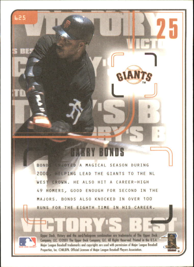 2001 Upper Deck Victory #625 Barry Bonds VB back image
