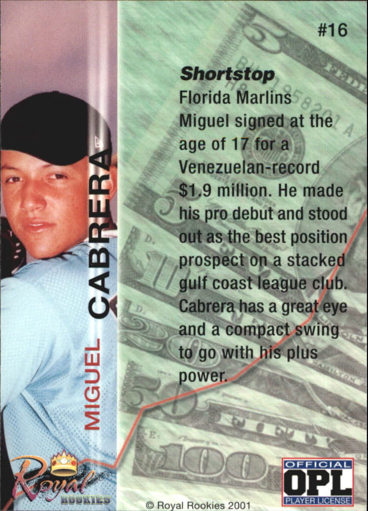 2001 Royal Rookies Futures #16 Miguel Cabrera back image