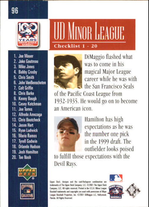2001 Upper Deck Minors Centennial #96 Josh Hamilton back image
