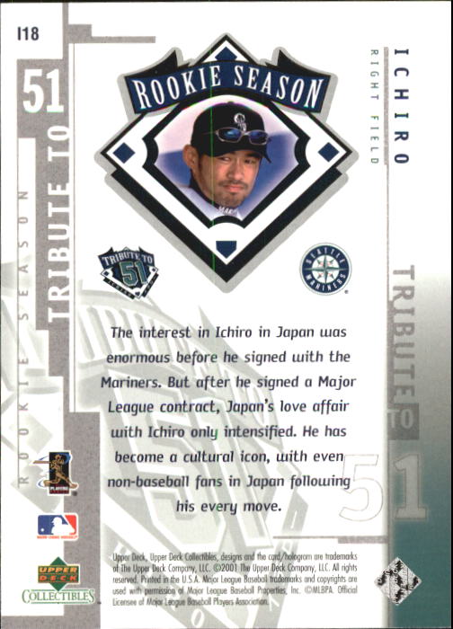 2001 Upper Deck Collectibles Ichiro Tribute to 51 #I18 Ichiro Suzuki back image