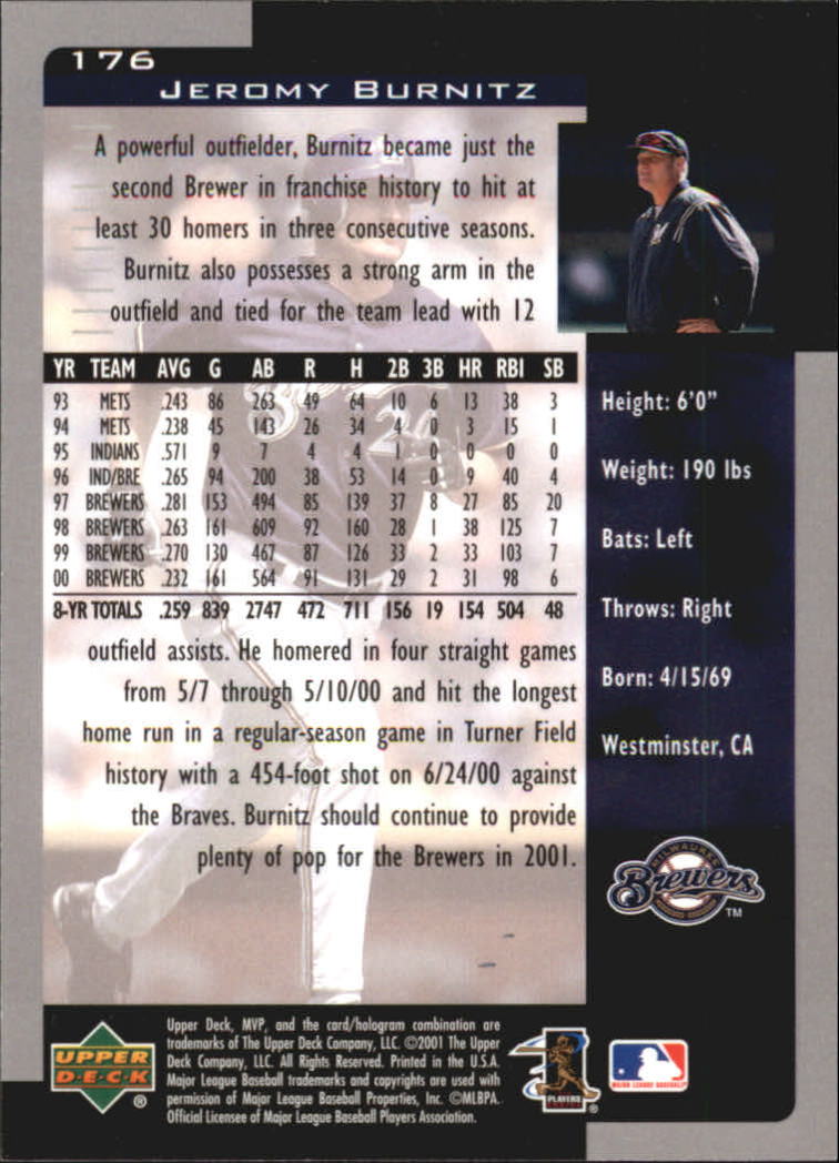 2001 Upper Deck MVP #176 Jeromy Burnitz back image