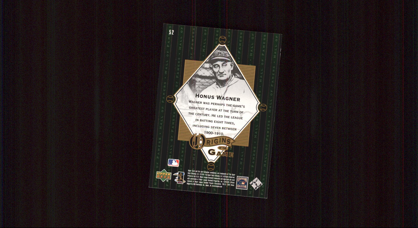 2001 Upper Deck Hall of Famers #52 Honus Wagner OG back image