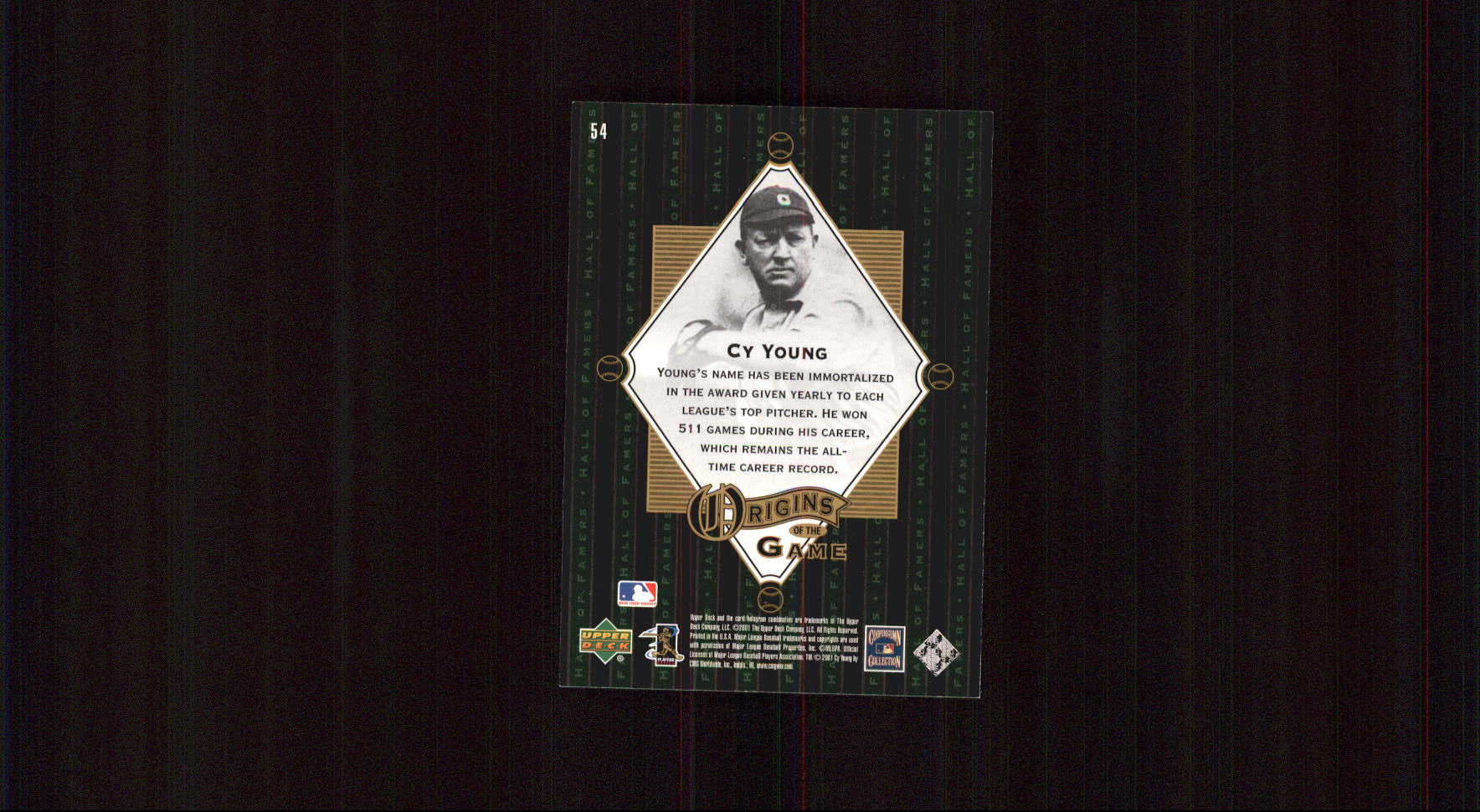 2001 Upper Deck Hall of Famers #54 Cy Young OG back image
