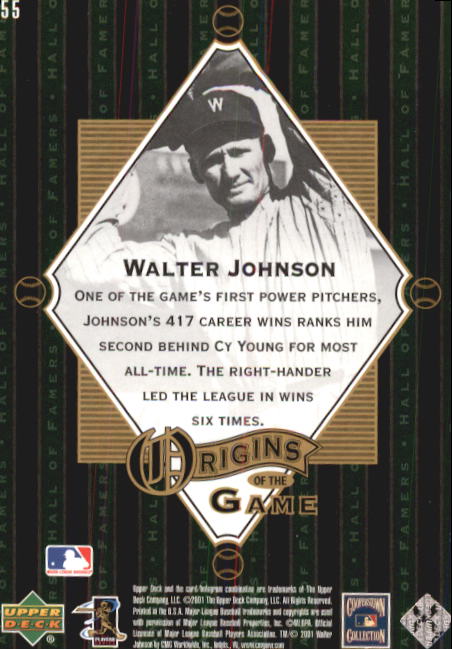 2001 Upper Deck Hall of Famers #55 Walter Johnson OG back image