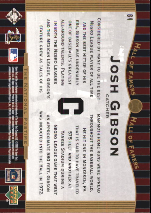 2001 Upper Deck Hall of Famers #64 Josh Gibson NP back image