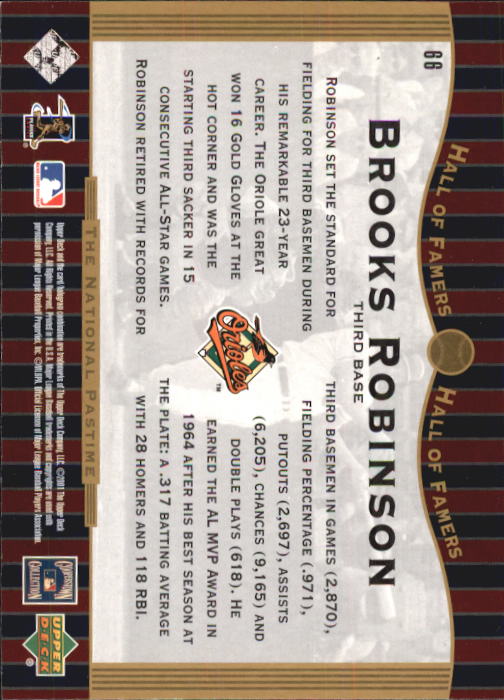 2001 Upper Deck Hall of Famers #66 Brooks Robinson NP back image