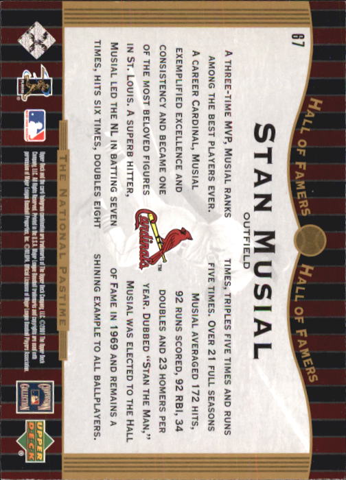 2001 Upper Deck Hall of Famers #67 Stan Musial NP back image