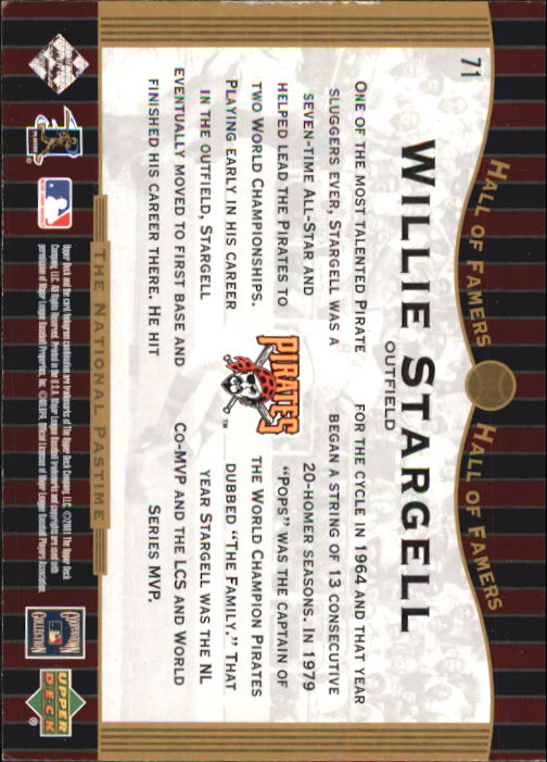 2001 Upper Deck Hall of Famers #71 Willie Stargell NP back image