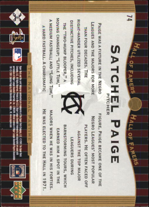 2001 Upper Deck Hall of Famers #74 Satchel Paige NP back image