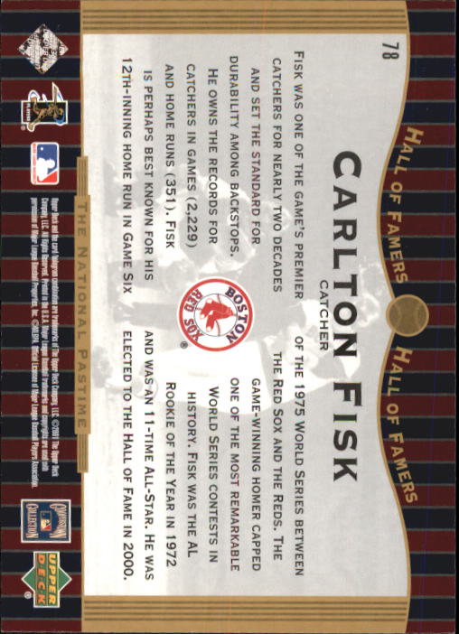 2001 Upper Deck Hall of Famers #78 Carlton Fisk NP back image