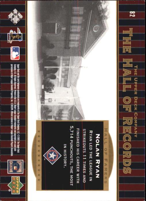 2001 Upper Deck Hall of Famers #82 Nolan Ryan HR back image