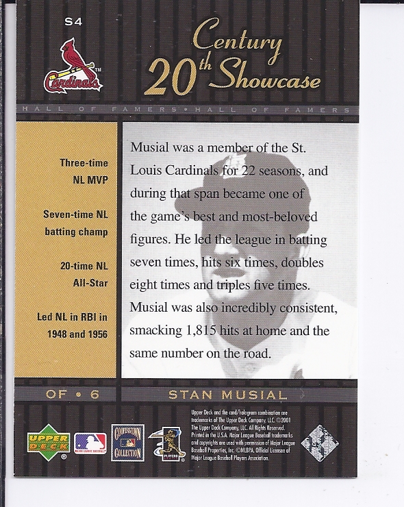 2001 Upper Deck Hall of Famers 20th Century Showcase #S4 Stan Musial back image