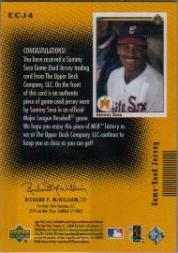 2001 Upper Deck Evolution e-Card Classics Game Jersey #ECJ4 Sammy Sosa back image