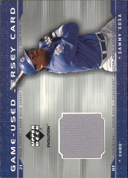 Sammy Sosa player worn jersey patch baseball card (Chicago Cubs) 2001 Upper  Deck Legends #JSS