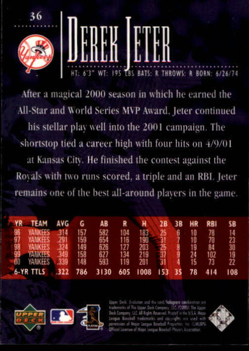 2001 Upper Deck Evolution #36 Derek Jeter back image