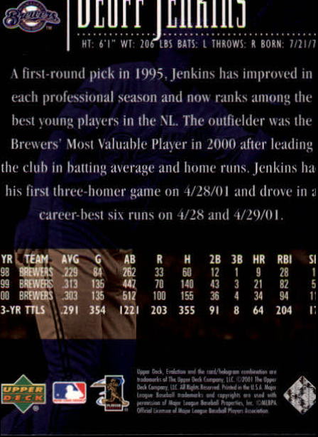 2001 Upper Deck Evolution #48 Geoff Jenkins back image
