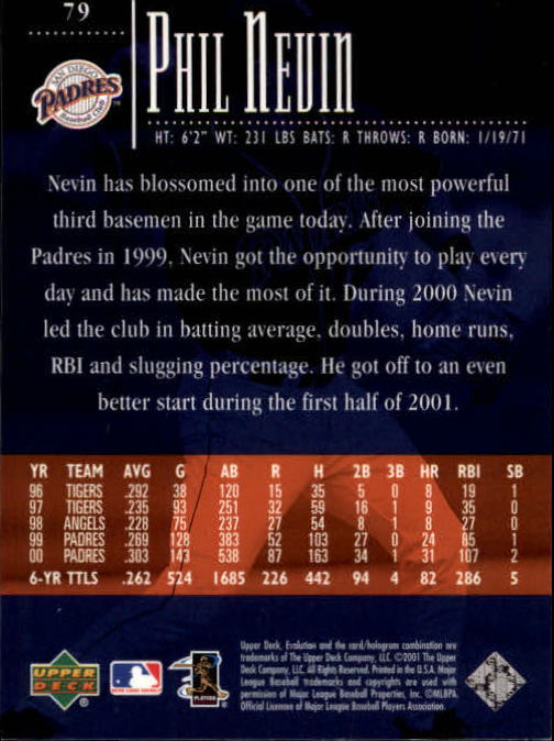 2001 Upper Deck Evolution #79 Phil Nevin back image