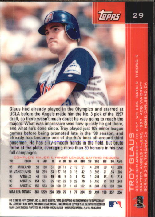 2001 Topps HD #29 Troy Glaus back image
