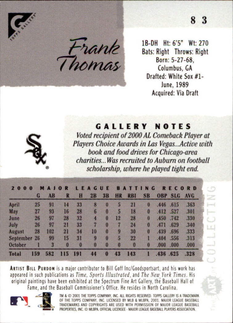 2001 Topps Gallery #83 Frank Thomas back image