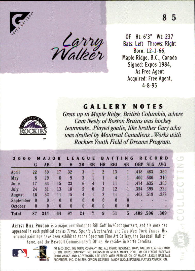 2001 Topps Gallery #85 Larry Walker back image