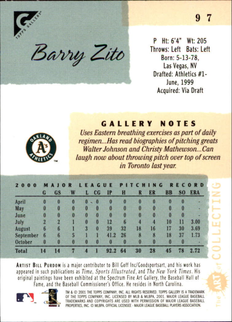 2001 Topps Gallery #97 Barry Zito back image