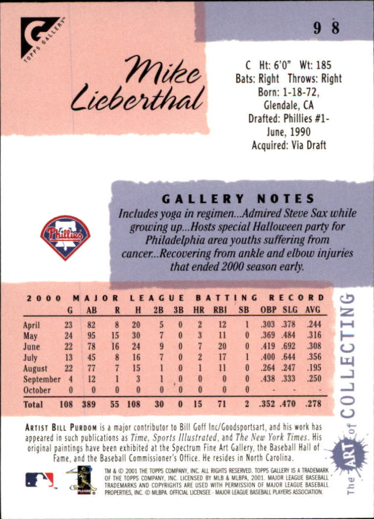 2001 Topps Gallery #98 Mike Lieberthal back image