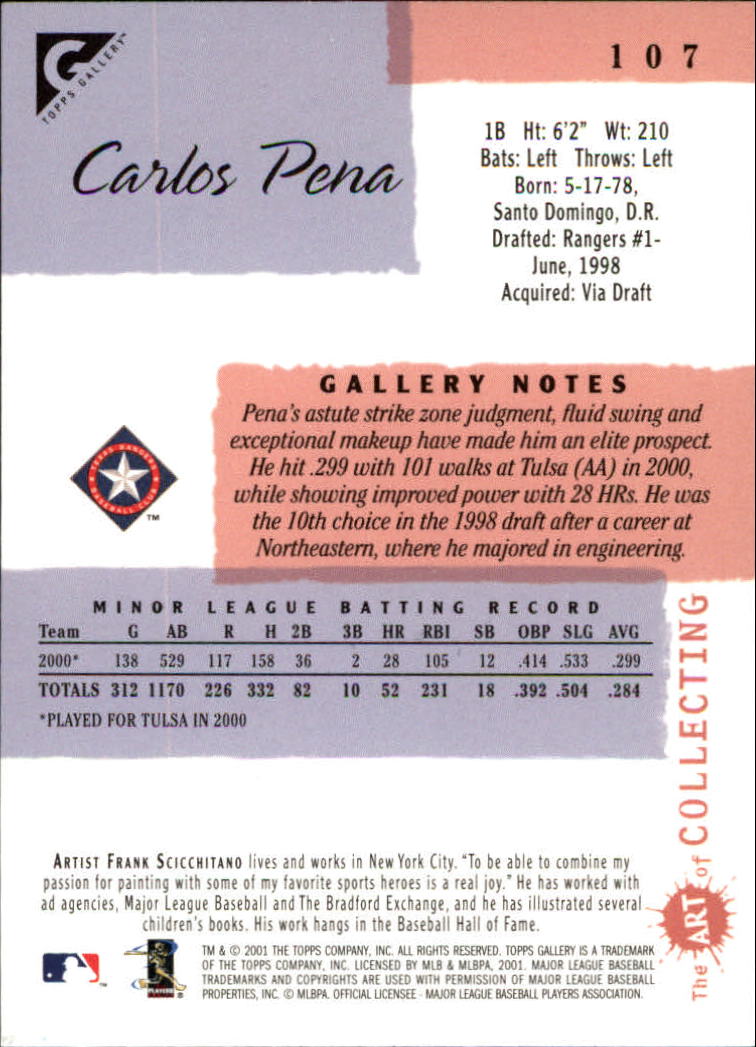 2001 Topps Gallery #107 Carlos Pena back image