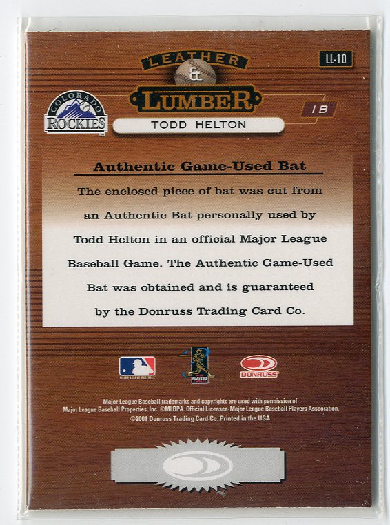 2001 Studio Leather and Lumber #LL10 Todd Helton back image