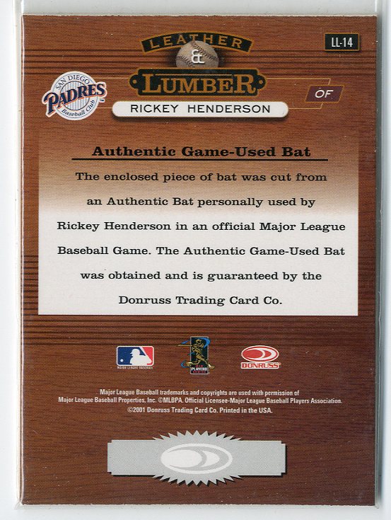 2001 Studio Leather and Lumber #LL14 Rickey Henderson back image