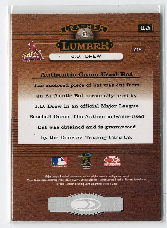 2001 Studio Leather and Lumber #LL25 J.D. Drew back image