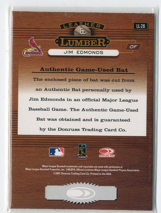 2001 Studio Leather and Lumber #LL26 Jim Edmonds back image