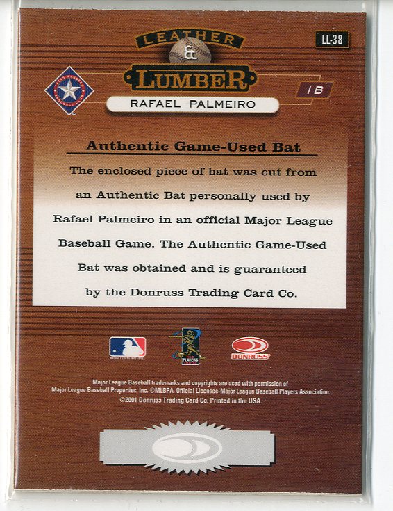 2001 Studio Leather and Lumber #LL38 Rafael Palmeiro back image