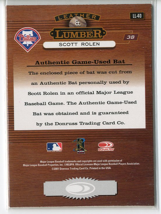 2001 Studio Leather and Lumber #LL40 Scott Rolen back image