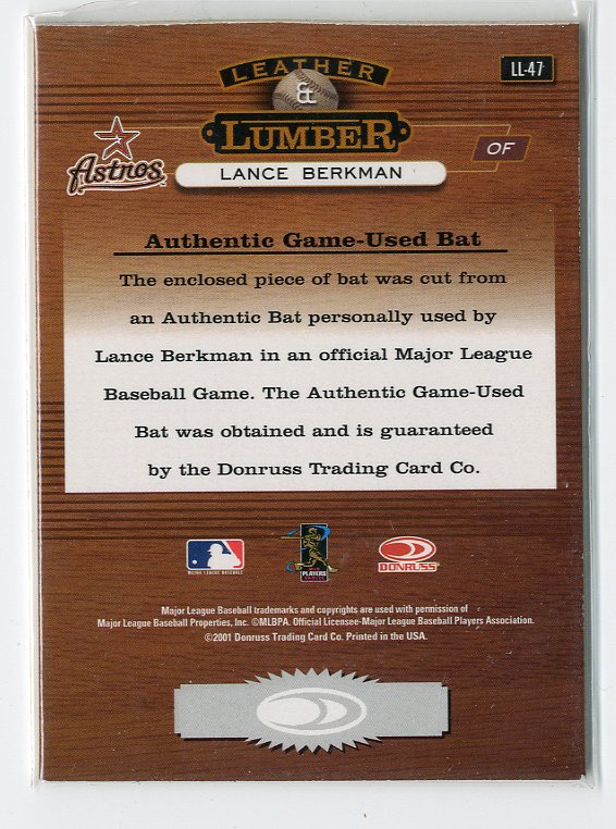 2001 Studio Leather and Lumber #LL47 Lance Berkman back image