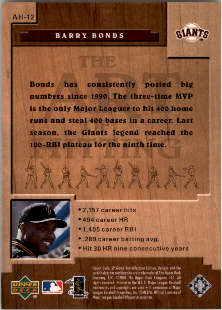 2001 SP Game Bat Milestone Art of Hitting #AH12 Barry Bonds back image