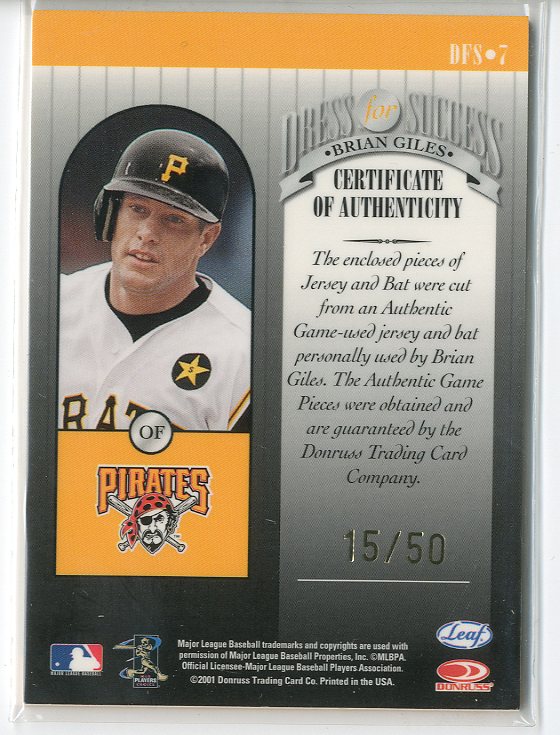 2001 Leaf Rookies and Stars Dress for Success Prime Cuts #DFS7 Brian Giles back image