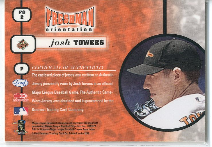 2001 Leaf Rookies and Stars Freshman Orientation #FO2 Josh Towers Pants back image