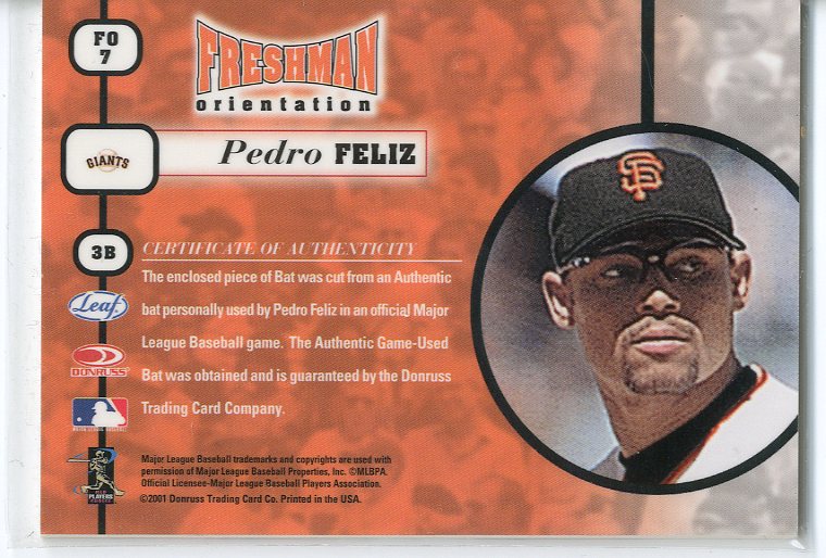 2001 Leaf Rookies and Stars Freshman Orientation #FO7 Pedro Feliz Bat back image