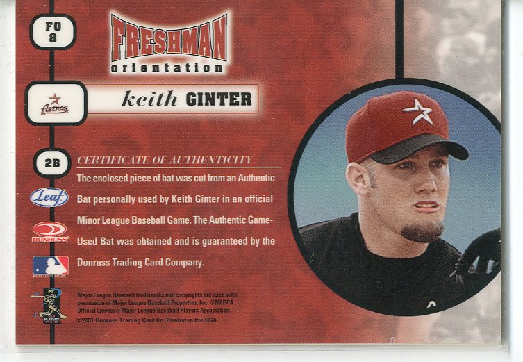 2001 Leaf Rookies and Stars Freshman Orientation #FO8 Keith Ginter Bat back image
