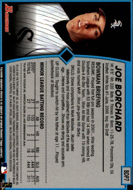 2001 Bowman Draft #BDP7 Joe Borchard RC back image