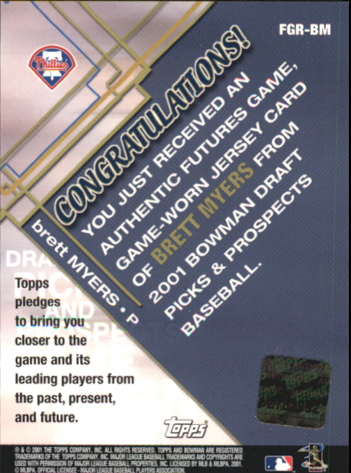 2001 Bowman Draft Futures Game Relics #FGRBM Brett Myers back image