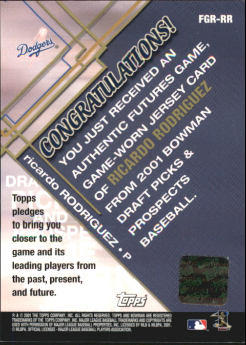 2001 Bowman Draft Futures Game Relics #FGRRR Ricardo Rodriguez back image