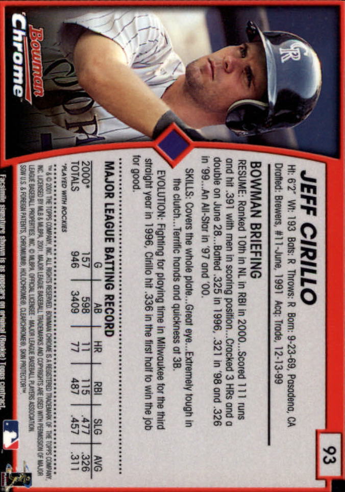 2001 Bowman Chrome #93 Jeff Cirillo back image