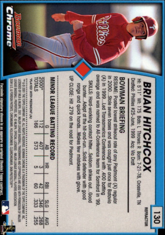 2001 Bowman Chrome #130 Brian Hitchcox RC back image