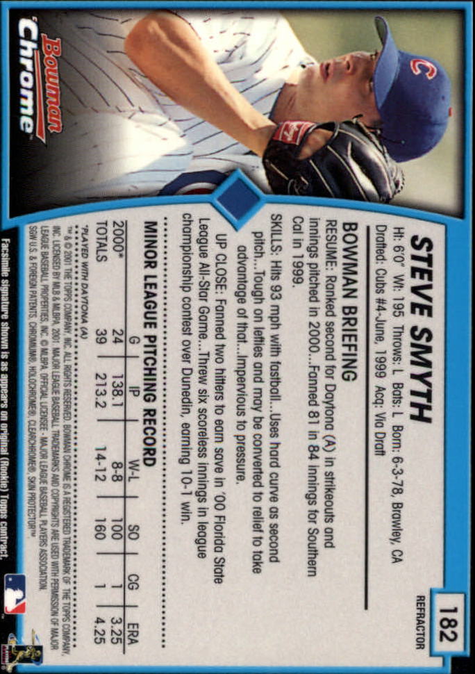 2001 Bowman Chrome #182 Steve Smyth RC back image