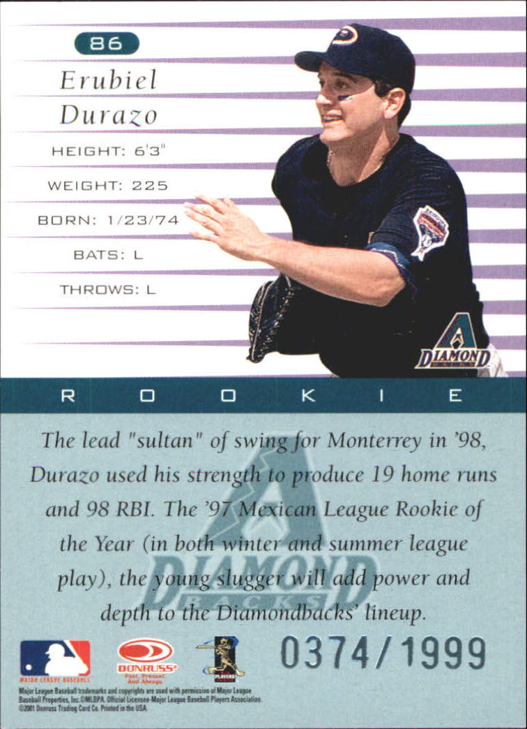 A8497- 2001 Donruss Baseball Karten 1-150 + Einsätze -du Pick- 15 + Free US - Bild 383 von 398