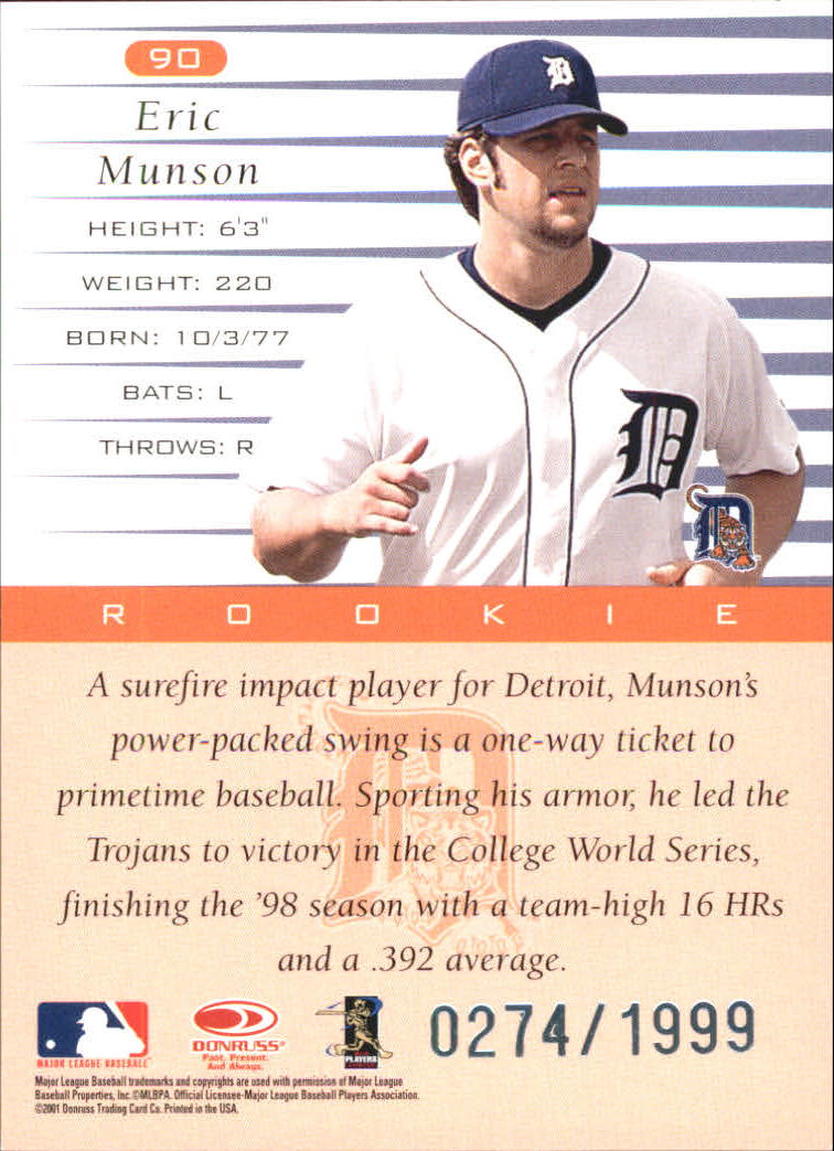 A8497- 2001 Donruss Baseball Karten 1-150 + Einsätze -du Pick- 15 + Free US - Bild 389 von 398